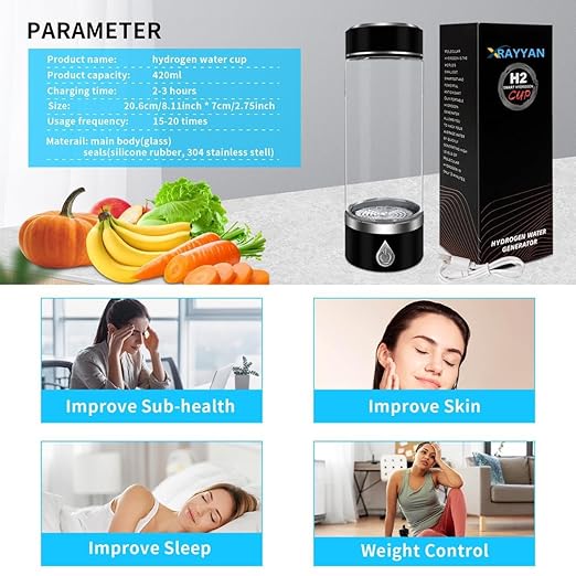 Hydrogen Water Bottle, Portable Hydrogen Water Bottle Generator and Well-being, Refine Water in 3 Minutes, Convenient for The Workplace, Day Travel, and Drinking, Gift for Your Beloved. (Black)