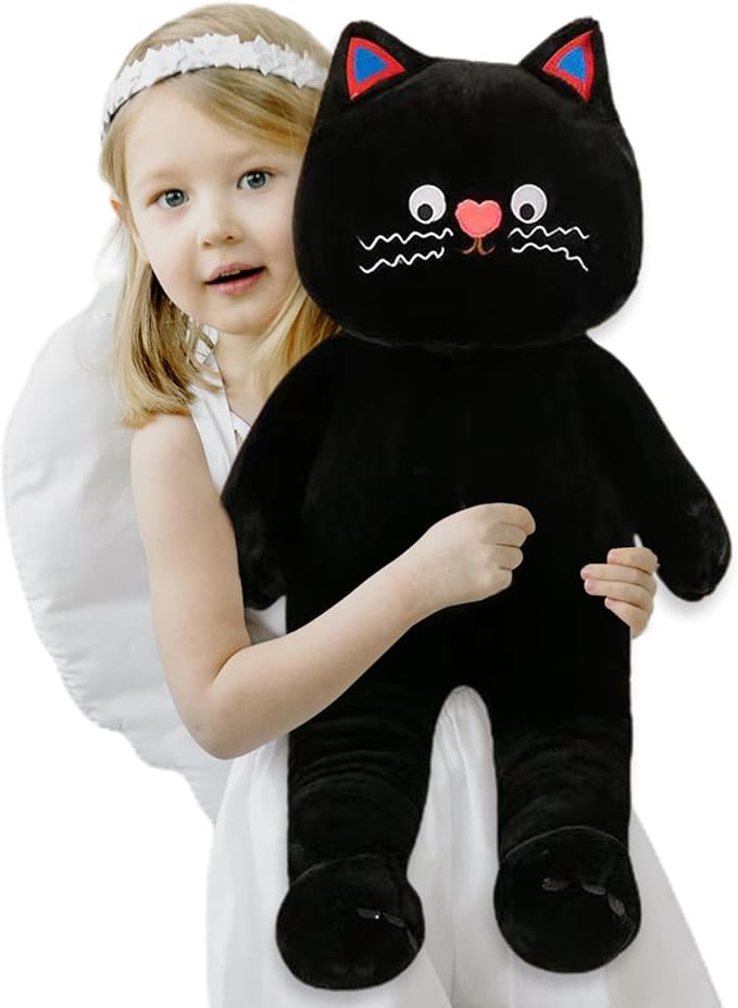 Cuddly Cat Stuffed Animal Toy, Soft Huggable Plush Pillow for Boys Girls Kids Girlfriend Ideal Valentines Day Gifts (Black,37 inch)