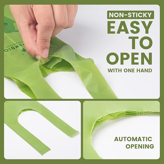 SUPERBIO Handle Tie Dog Poop Bags,12 Rolls,180 Bags,Extra Thick and Strong, OK compost INDUSTRIAL.