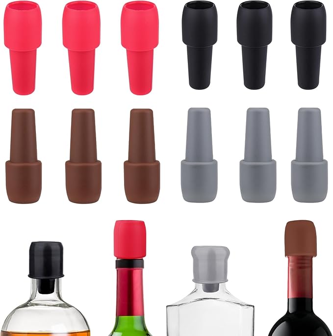 Mity rain Silicone Wine Stoppers Reusable 12pcs, Colorful Wine Stoppers for Wine Bottles, Bottle Stopper for Wine Champagne Beer Bottle (12)