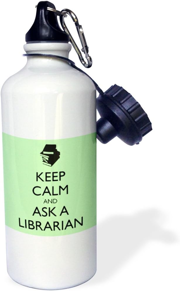 3dRose Keep Calm and Ask A Librarian Light Green Sports Water Bottle, 21 oz, Multicolor