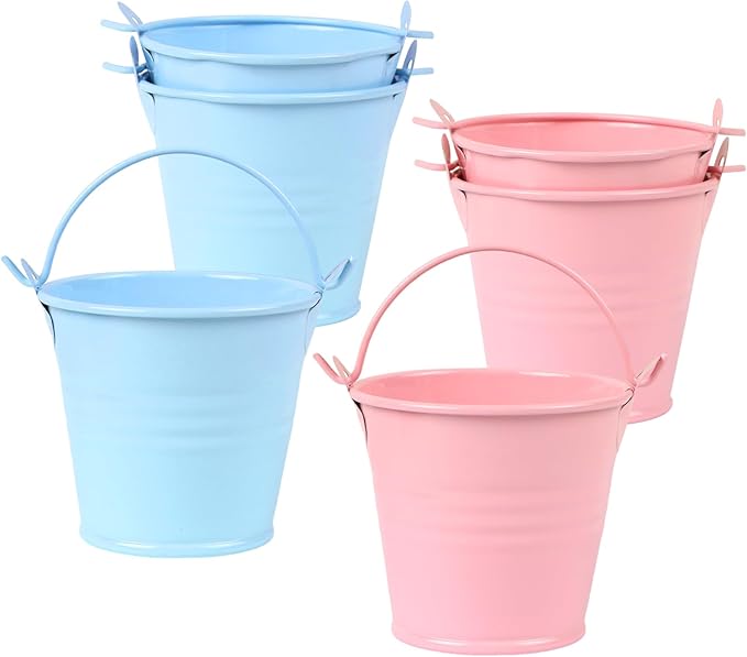 MIDELONG Mini Metal Buckets with Handles, 2 Inch Small Colored Galvanized Tin Pails Craft Bucket for Wedding Succulent Birthday Party Supplies, Pack of 6