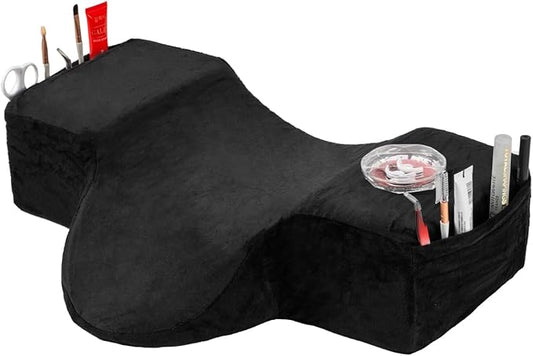Salon Eyelash Extension Neck Pillow Memory Foam Lash Pillow with Neck and Back Support,Ergonomic lash Bed Pillow with Velvet Pillowcase Beauty Lash Pillow for Lash Extensions（Black）