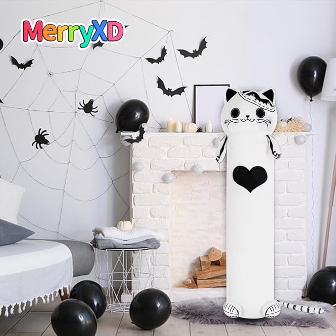 MerryXD Kawaii Long Cat Plush Body Pillow,44”Soft Cute White Stuffed Animals Plushies, Kids Big Doll Toys, Ideal Gifts for Cuddles,Girls,Girlfriend,Boys,Birthday,Christmas,Halloween,Valentine's Day