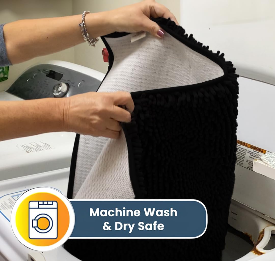 Muddy Mat® Original Dog Door Mat for Muddy Paws, Super Absorbent Microfiber, Non-Slip Washable Pet Rug, Quick Dry Chenille Entryway Carpet, Machine Washable Indoor Outdoor mat, Black 24"x120"