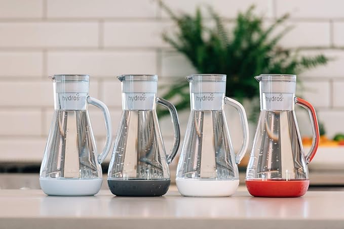 Hydros 64 Ounce Water Filter Pitcher with Patented Fast Flo Tech, 60 Second Quick Fill-Up and BPA-Free Recyclable Filter, Eight Cup Capacity, White