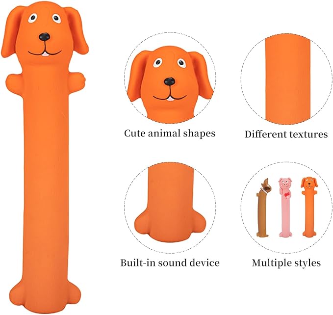 3 pcs 9-11 inch Original Squeaky Latex Dog Toy for Small Medium Large Breeds, Rubber Bite Force Pet Toys for Cat Puppy Animal (Pink Orange Brown), Safe Easy to Clean