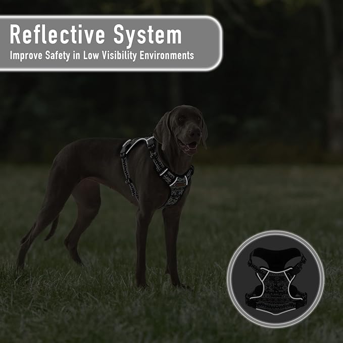 Heavy Duty No Pull Dog Harness for Large Dogs, Labrador Golden Retriever German Shepherd, Adjustable Soft Padded Dog Vest, Breathable Pet Oxford Vest with Easy Control Handle, Black Ethnic L