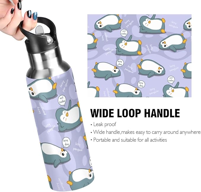 MNSRUU Insulated Water Bottle with Straw, Rainbow and Unicorns Stainless Steel Flasks for Sports Cycling Hiking School