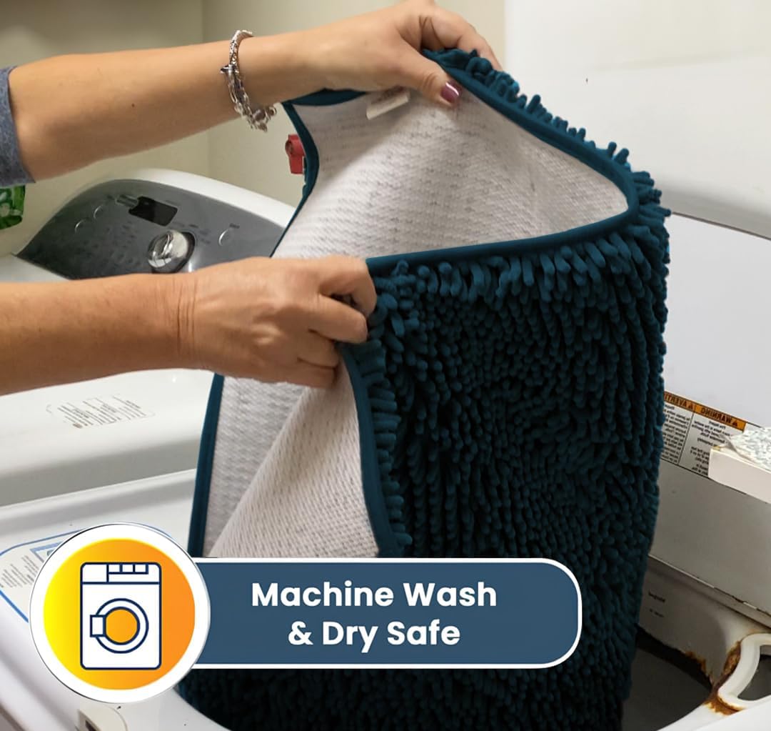 Muddy Mat® AS-SEEN-ON-TV Highly Absorbent Microfiber Door Mat and Pet Rug, Non Slip Thick Washable Area and Bath Mat Soft Chenille for Kitchen Bedroom Indoor and Outdoor - Atlantic Blue 6ft x 9ft