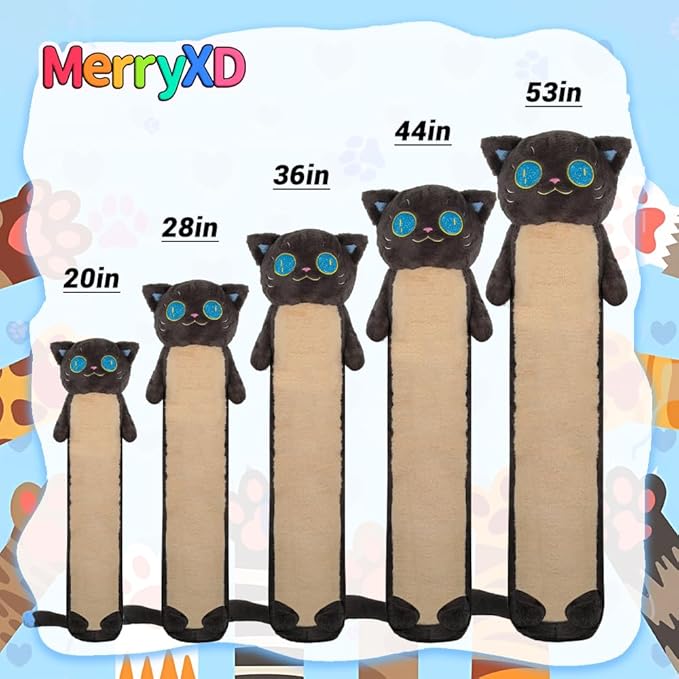 MerryXD Long Cat Plush Kawaii Body Pillow, 28” Cute Black Cat Stuffed Animals Soft Plushies, Big Eyes Kitten Plush Toys Throw Pillow Doll Gift for Girlfriend,Birthday,Christmas,Halloween