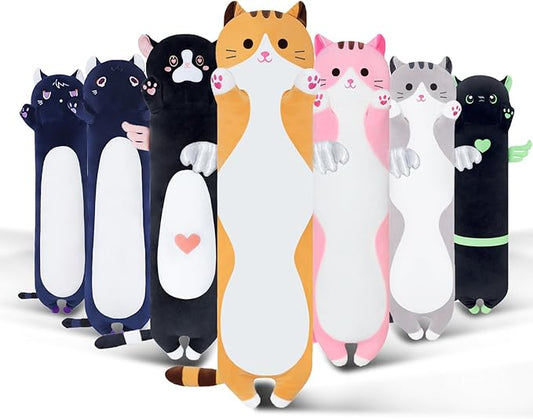 Long Cat Plush Body Pillow, Cute Cat Plush Toy Pillows with Wings, Stuffed Animals Kitten Soft Plushies Gifts for Kids Girls Girlfriend(Yellow, 35.4in/90cm)