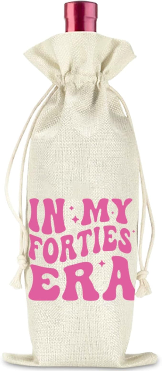 In My Forties Era Wine Bag-Premium quality wine carrier with stylish design.Unique wine bag for 40th birthday decoration.40th birthday gift for her