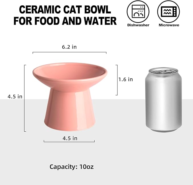6.2 Inch Extra Wide Elevated Ceramic Cat Bowls, Food and Water Bowl Set for Elder Big Cats Small Dogs, Raised Design for Pet Easy Eating, Protect Cat's Spine Set of 1(Pink)