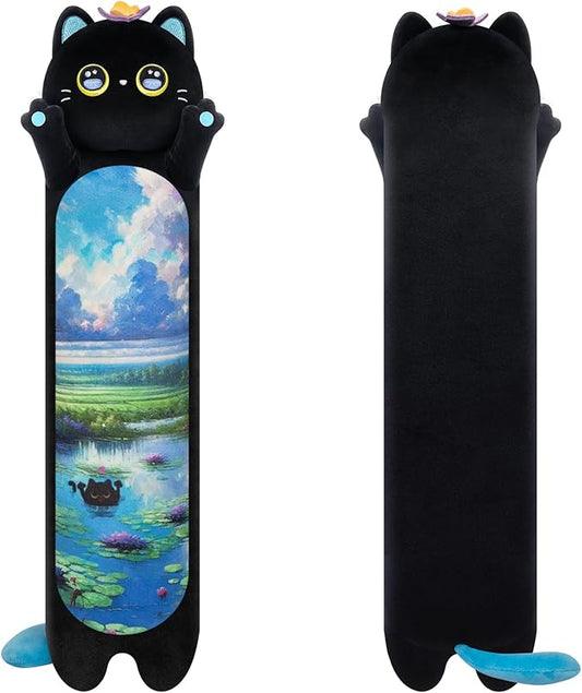 Artist-Designed Ultra Soft Long Cat Plush Body Pillow, Extra Stuffing for Comfort, Premium Quality Stuffed Animal Gift for Girlfriend or Cat Lovers (Butterfly Black Cat 20 Inches)