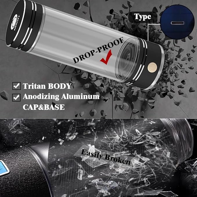 Hydrogen Water Bottle Generator Hydrogen Water Maker Machine Hydrogen Water Ionizer with SPE and PEM Technology Make Hydrogen up to 800-1500 PPB 17oz Black