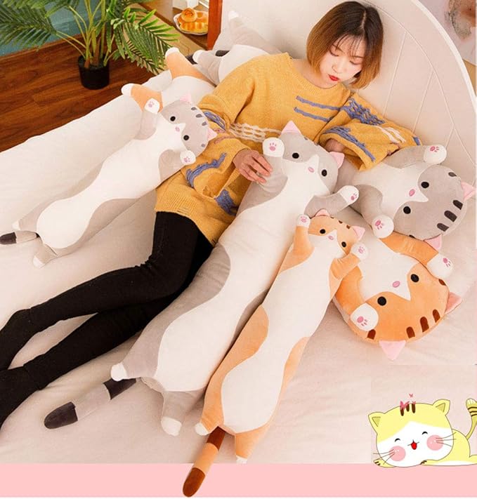 Cartoon Cat Soft Plush Long Throw Pillow Lifelike Animal Neck Pillow Plush Toy