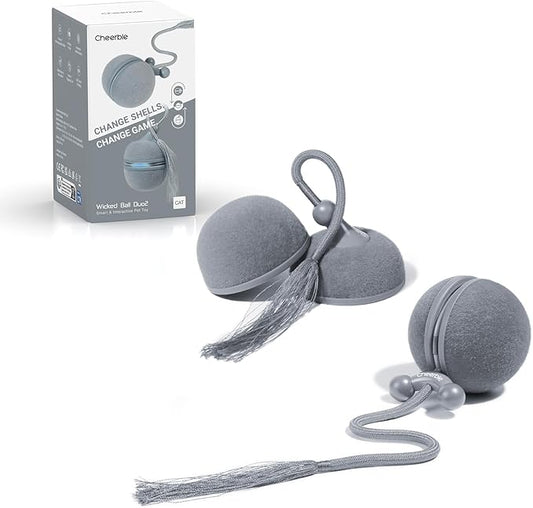 Cheerble Interactive Cat Toys for Indoor Cats - Wicked Ball Duo 2 Automatic Cat Toy with Dual Interchangeable Shells, Electronic Pet Toy with Bird Chirping Sounds, Rolling Cat Toy for Kittens, Blue