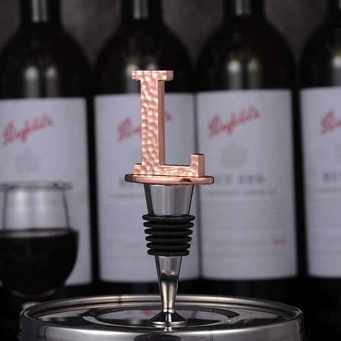 Miicol Wine Bottle Stopper, Prosecco Stopper, Rose Gold Wine Stopper, Personalised Champagne Stopper, Initial Wine Stopper, Funny Prosecco Gift, Wine Lovers Gift, Letter L