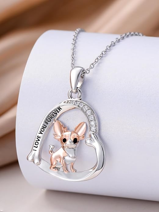925 Sterling Sliver Yorkshire/Corgi/Labrador/Pug/Bulldog/Paw Print/Cross Necklace Cute Puppy Dog Necklace Jewelry Birthday Gifts for Women Girls Dog Lovers