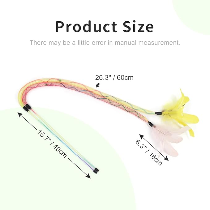 SONGWAY Cat Rainbow Wand Toy - Rainbow Cat Feather Toys with Bells, Colorful Mesh Teaser Wand with Feather Tail, Interactive Toys for Indoor Cats Kittens, Light Color