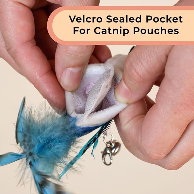 Interactive Bird Simulation Cat Toy Set, Interactive Cat Toys for Indoor Cats, Cat Feather Toy, Self-Holding Suction Base, 5 Catnip Birds, Feathers & Bells (5 Replacement Catnip Birds)