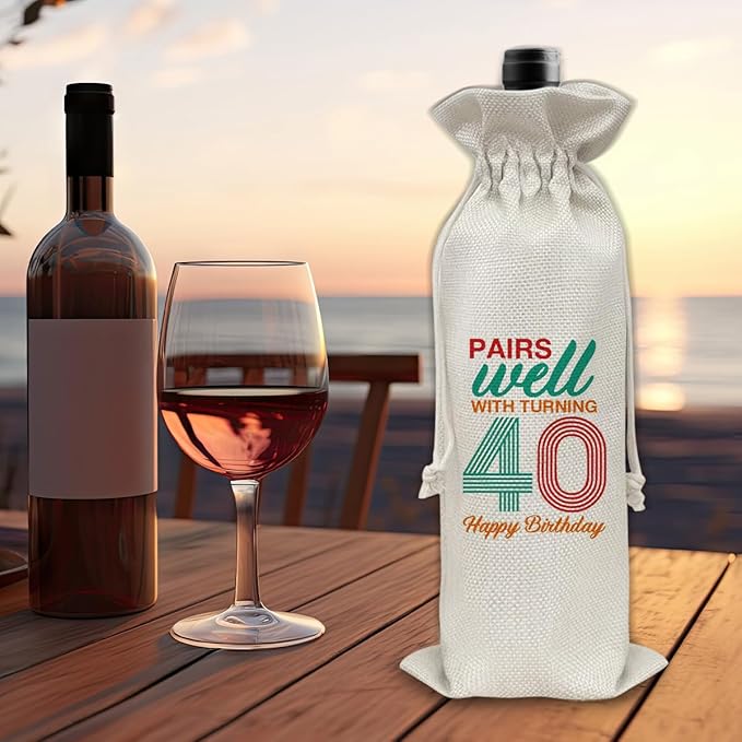 40th Birthday Gifts Wine Bag Congratulations Gifts for Women Men Parents Mom Dad Anniversary Favors 1984 with Time Information Wine Gift Bag