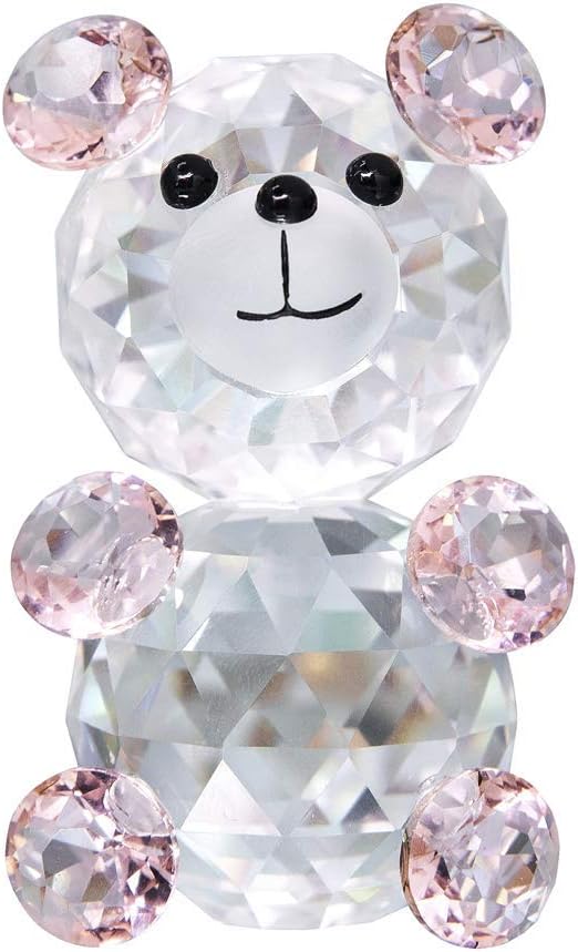 H&D Pink 3D Little Bear Crystal Figurine Paperweights Glass Xmas Decor