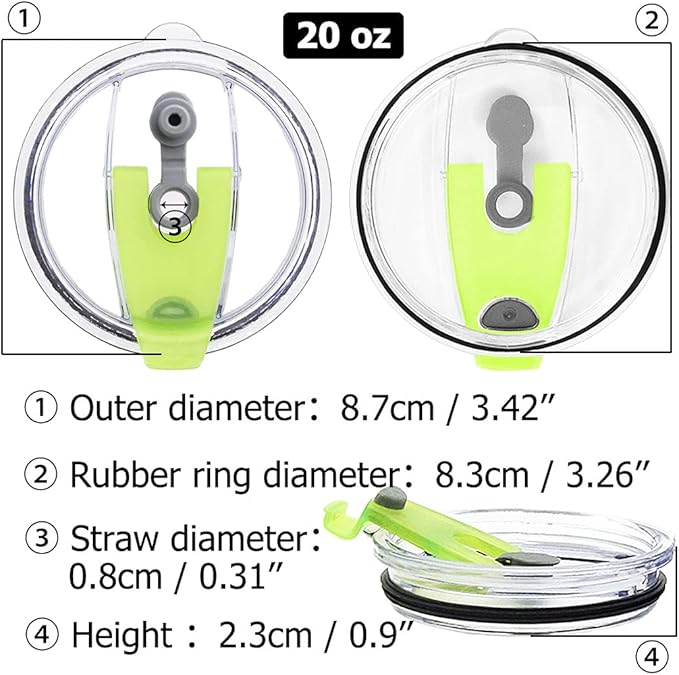 3 Packs Lids for 20oz Tumblers, CNYMANY Spill-proof Splash Resistant Straw-friendly Cover for Old Style Rtic, Ozark Trail 20 oz. Cups - Green, Rose Red, Gray