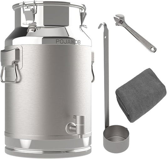 Milk Can, 304 Stainless Steel Bucket with Sealed Lid, 5 Gallon Milk Pail, Tote Bucket Heavy Duty for Milk and Wine Liquid Storage with Stainless Steel Ladle