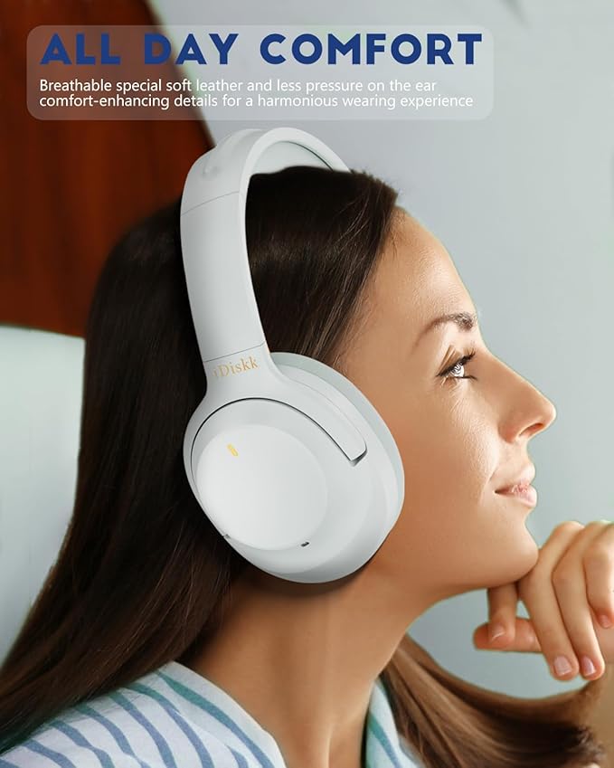 iDiskk E11 Hybrid Active Noise Cancelling Headphones, Wireless Bluetooth Headphones, with Microphone Deep Bass, 60H Playtime,Hi-Res Audio Wireless Headsets for Commuting,Flight Trips,Studying (Grey)