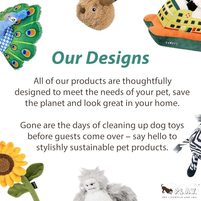 P.L.A.Y. Cute Plush Dog Toys - Canine Commute, Travel Themed Durable Squeaker Chew Toy, Great for Puppies & Small, Medium, Large Dog Breeds - Machine Washable, Recycled Materials (New-Yap City Taxi)