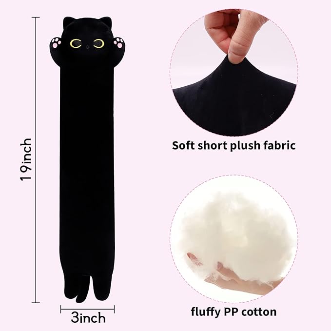 Long Cat Plush,50CM Long Cat Stuffed Animals Soft Black Kitten Plushie, Black Kitten Plush Stuffed Cat for Kids,Gift for Halloween Birthday Christmas
