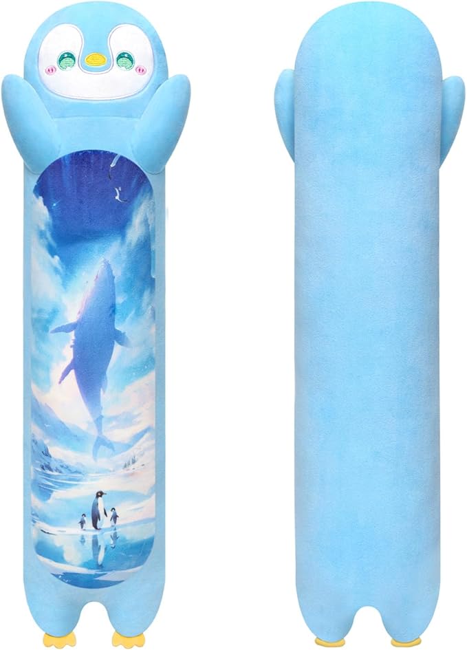 Long Plush Body Pillow, Cute Stuffed Animal, Big Cuddle Toy - Penguin Design, 20 Inches