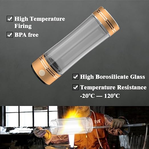 Hydrogen Water Bottle Hydrogen Alkaline Water Generator Ionizer Hydrogen Rich Water Maker Machine with SPE and PEM Technology 500ml/17Fl oz