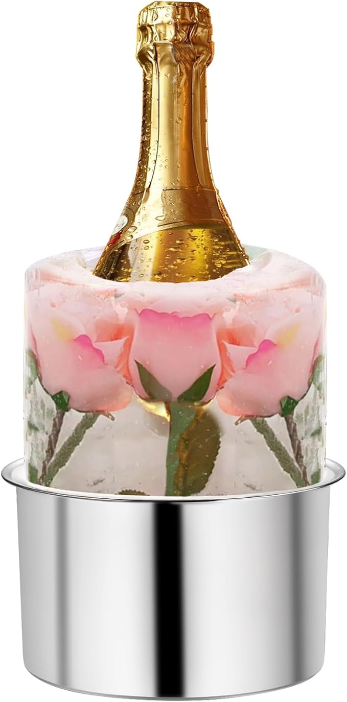 Silicone Ice Bucket Mold Wine Bottle Chiller, [EASY TO GET OUT] DIY Champagne Ice Mold with Flowers/Fruits/Theme Decors, Wine Ice Bucket for Parties/Wedding/Festival/Holiday