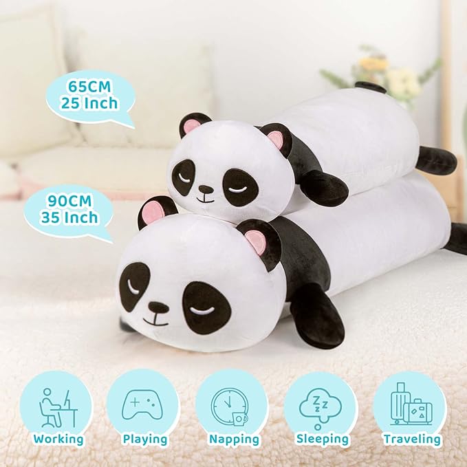 Panda Plush Body Pillow, 25” Panda Stuffed Animal Squishy, Cute Plushies Cuddle Pillows for Kids, Long Pillow Plush Toys, Birthday Gifts for Women, Girls and Males
