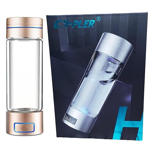 Hydrogen Water Bottle, 9000+ PPB Hydrogen Water, Food Grade Rechargeable Machine, Suitable for All Water, with Exhaust Hole, 3 Minutes and 18 Minutes Dual Mode, Gift Pack (Gold)