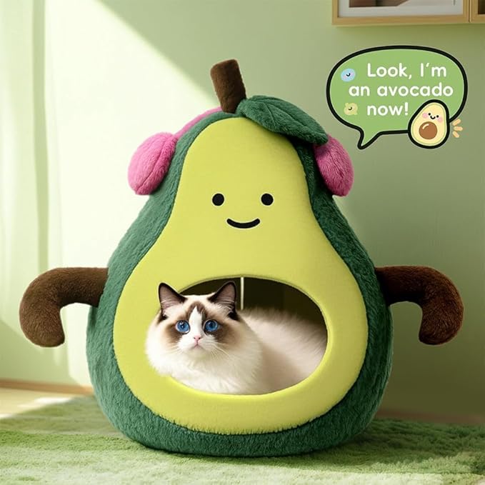 Cute Cat Beds for Indoor Cats, Small Dog Beds, Soft Washable Pet Beds for Kitten and Puppy, Funny Avocado Cat Cave, 19 Inches