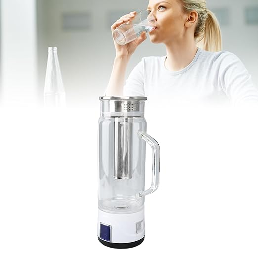 Hydrogen Water Bottle, 1000ml Hydrogen Water Bottle Generator with Quick Electrolysis, Tea Infuser, Touch Switch, High Borosilicate Glass, Handle, for Home