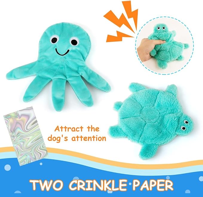 AWOOF No Stuffing Crinkle Squeaky Plush Dog Toys - Cute Animal Themed for Small to Large Dogs & Puppies - Bulk 5 Pack