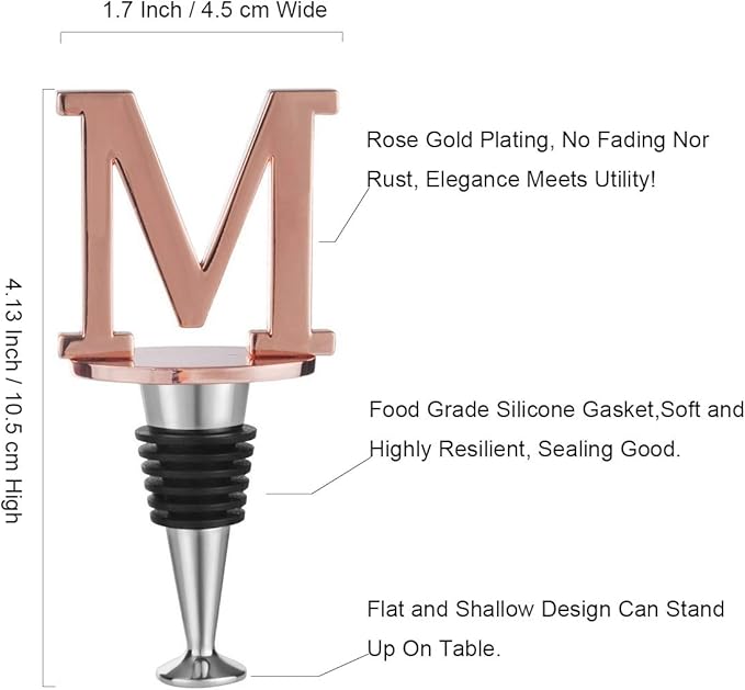 Miicol Wine Stopper, Prosecco Stopper, Wine Bottle Stopper, Personalised Champagne Stopper, Rose Gold Wine Accessories, Wine Lovers Gift, Monogram Gift, Letter M