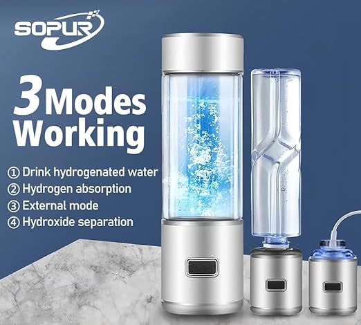 Hydrogen Water Bottle is a 3-Purpose Hydrogen Water Generator That uses Advanced SPE and PEM Over 3000 ppb of odourless Hydrogen Water 2024-New Upgrade (with Hydrogen Absorption)