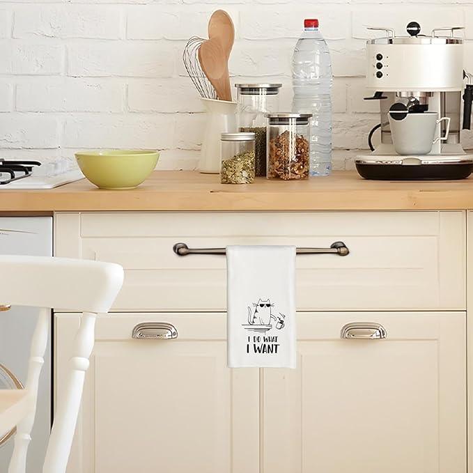 I Do What I Want Funny Cat Hand & Dish Towels, Cat Gifts for Women - 16x24 Inch Tea Towels