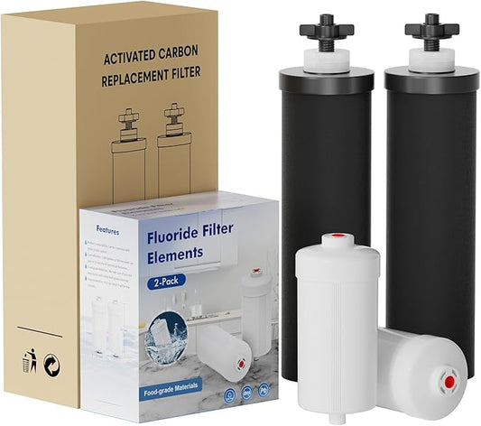 7" Ceramic Filter Activated Carbon Gravity Water Replacement Element (Fluoride, 2 & Black Carbon, 2)