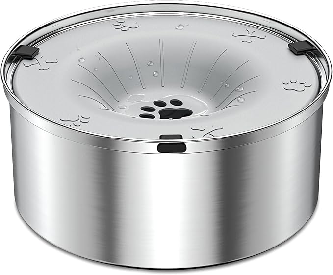 SCHITEC Dog Water Bowl No Spill 1.2L/40oz Slow Drinking Anti-Splash Stainless Steel Dog Bowl with Floating Disk, Spill Proof Pet Travel Water Dispenser for Sloppy Messy Drinkers(Light Gray)