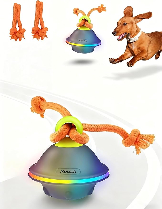 Interactive Dog Toys, Automatic Moving and Rolling Dogs Ball with Rope, Motion-Activated Wicked Ball with Voice Recording for Small Medium Pup, Stimulation Toy for Boredom Relief Blue