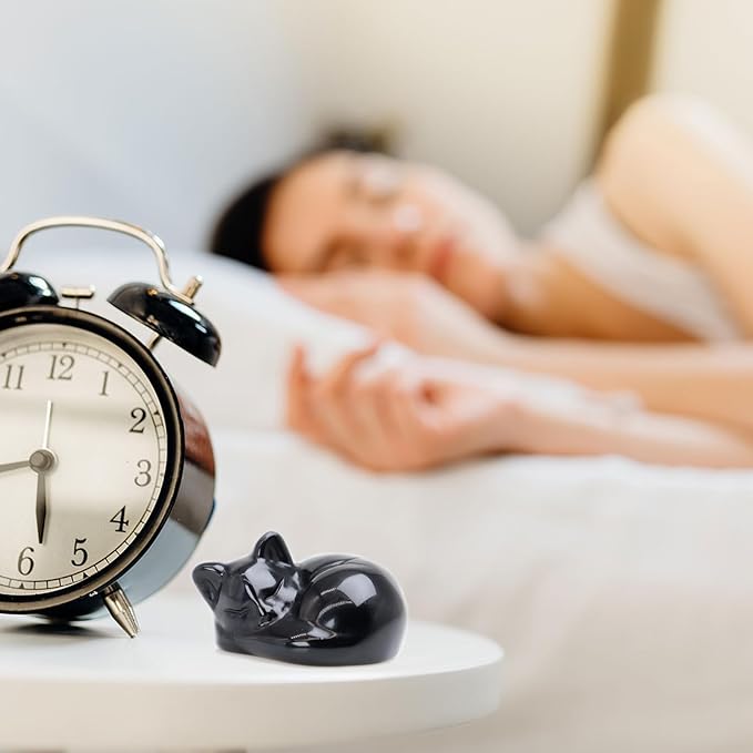 Cat Decor, 1PC Black Obsidian Cat Figurine, Gemsone Sleeping Cat Shaped Stone, Hand Carved Healing Crystal Gift for Cat Lover, Obsidian Sleeping Cat Statue for Home, Rock Collection 1.5''