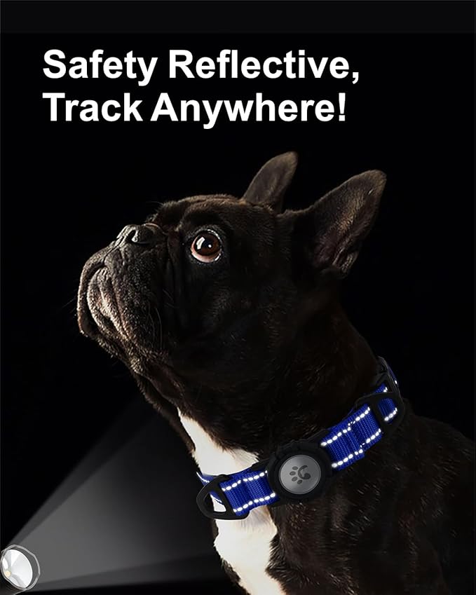 TagME Airtag Dog Collar,Waterproof Reflective Pet Collar with Airtag Holder,Soft Padded and Double D-Rings for Small Dogs,Navy Blue
