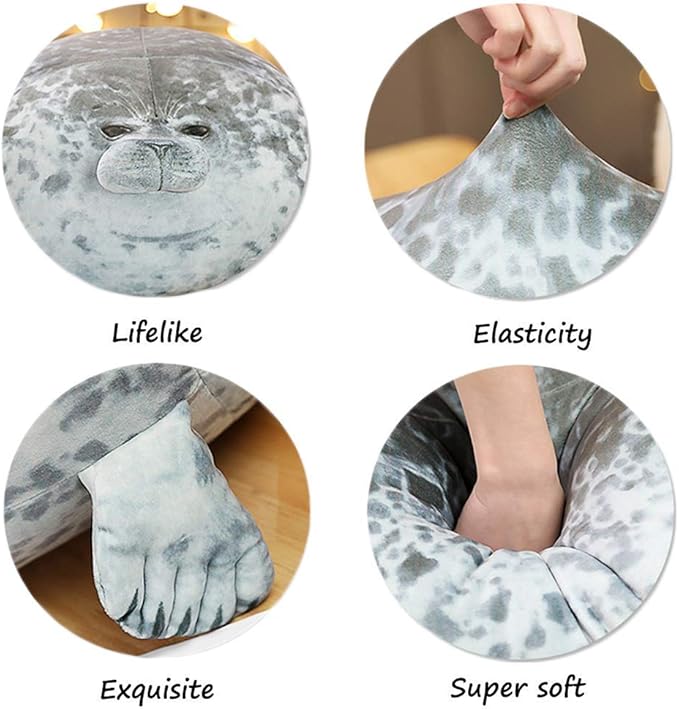 EHOTONG Cute Blob Seal Pillow, Chubby Seal Plush Hug Pillow Soft Stuffed Animal Toy (Gray,11.5")